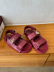 GG SANDALS S25 IN RED LAMBSKIN EMBOSSED LOGO WITH GOLD HARDWARE