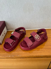 GG SANDALS S25 IN RED LAMBSKIN EMBOSSED LOGO WITH GOLD HARDWARE