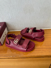 GG SANDALS S25 IN RED LAMBSKIN EMBOSSED LOGO WITH GOLD HARDWARE