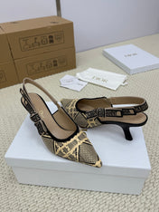 DIOR HIGH SLINGBACK 65 MM 25S IN BLACK AND BEIGE RAFFIA