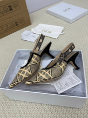 DIOR HIGH SLINGBACK 65 MM 25S IN BLACK AND BEIGE RAFFIA