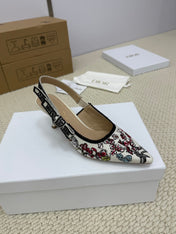 DIOR HIGH SLINGBACK 65 MM 25S IN WHITE FABRIC AND FLORAL PATTERN