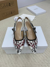 DIOR HIGH SLINGBACK 65 MM 25S IN WHITE FABRIC AND FLORAL PATTERN