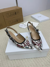 DIOR HIGH SLINGBACK 65 MM 25S IN WHITE FABRIC AND FLORAL PATTERN