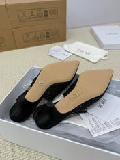 DIOR HIGH SLINGBACK 65 MM 25S IN BLACK FABRIC AND BRAND NAME EMBROIDERY