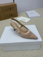 DIOR HIGH SLINGBACK 65 MM 25S IN NUDE LACE NET FABRIC AND SUEDE