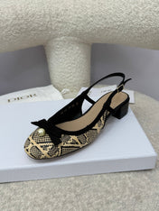 DIOR HIGH SLINGBACK 30 MM 25S IN BLACK AND BEIGE RAFFIA WITH PEARL