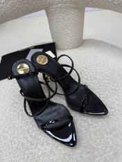 YSL 25S STRAPPY HIGH-HEEL SANDALS 95 MM IN BLACK SHINY LAMBSKIN