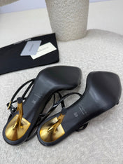 YSL 25S STRAPPY HIGH-HEEL SANDALS 95 MM IN BLACK SHINY LAMBSKIN