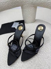 YSL 25S STRAPPY HIGH-HEEL SANDALS 95 MM IN BLACK LAMBSKIN