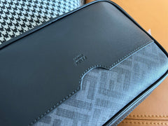 CLUTCH 22 WITH FF MOTIF IN DARK GRAY TEXTURED FABRIC AND BLACK LAMBSKIN TRIM