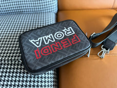 CLUTCH 22 WITH FF MOTIF IN DARK GRAY TEXTURED FABRIC AND BLACK LAMBSKIN TRIM