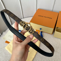 LV S-LOCK BELT 20 MM TAUPE BROWN MONOGRAM AND BLACK CALFSKIN GOLD HARDWARE
