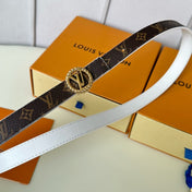 LV Circle Nautical 20mm Reversible Belt Gold Buckle White Brown Lambskin