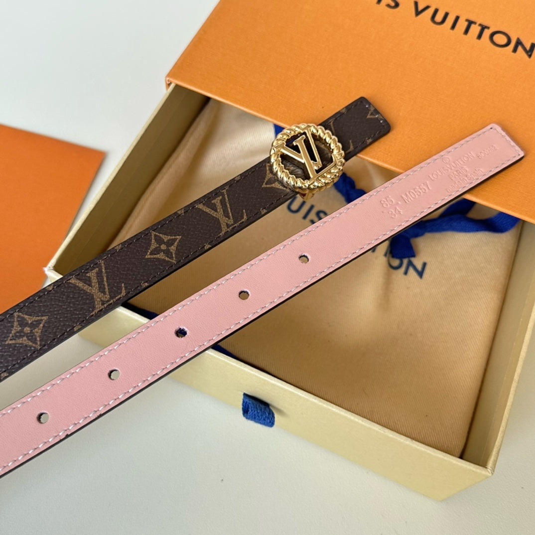 LV Circle Nautical 20mm Reversible Belt Gold Buckle Pink Brown Lambskin