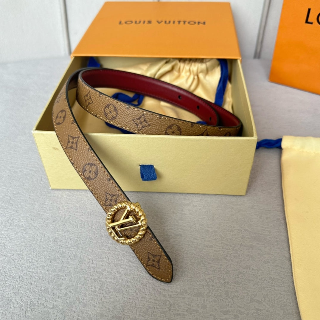 LV S-LOCK BELT 20 MM IN CHERRY RED CALFSKIN AND CIRCLE GOLD HARDWARE