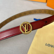LV Circle Nautical 20mm Reversible Belt Gold Buckle Burgundy Light Brown Lambskin