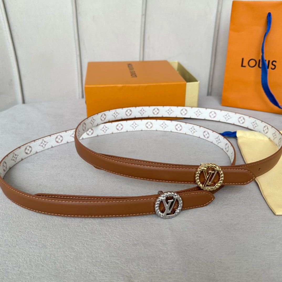 LV S-LOCK BELT 20 MM IN BRONZE BROWN CALFSKIN AND CIRCLE SILVER HARDWARE
