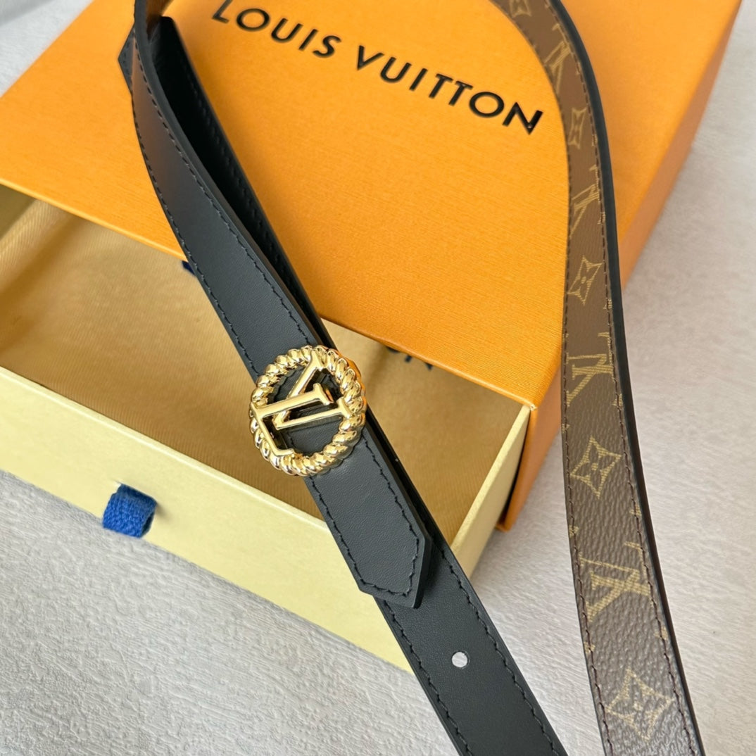 LV S-LOCK BELT 20 MM IN BLACK CALFSKIN AND CIRCLE GOLD HARDWARE