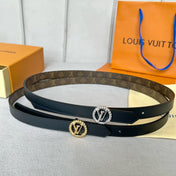LV Circle Nautical 20mm Reversible Belt Silver Buckle Black Brown Lambskin