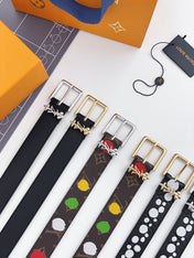 LV Bloom 30mm Mutilcolor Belt Silver Buckle Black Brown Leather