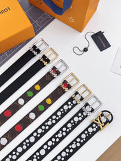 LV Bloom 30mm Mutilcolor Belt Gold Buckle Black Brown Leather