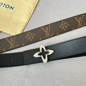 LV Flowergram 30mm Reversible Belt Silver Buckle Black Brown Leather