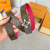 LV Flowergram 30mm Reversible Belt Silver Buckle Hot Pink Brown Leather