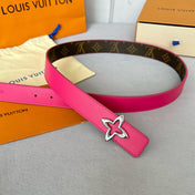 LV Flowergram 30mm Reversible Belt Silver Buckle Hot Pink Brown Leather