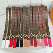 LV Flowergram 30mm Reversible Belt Gold Buckle Red Brown Leather