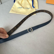 LV Circle 20mm Reversible Belt Silver Buckle Navy Blue Brown Leather
