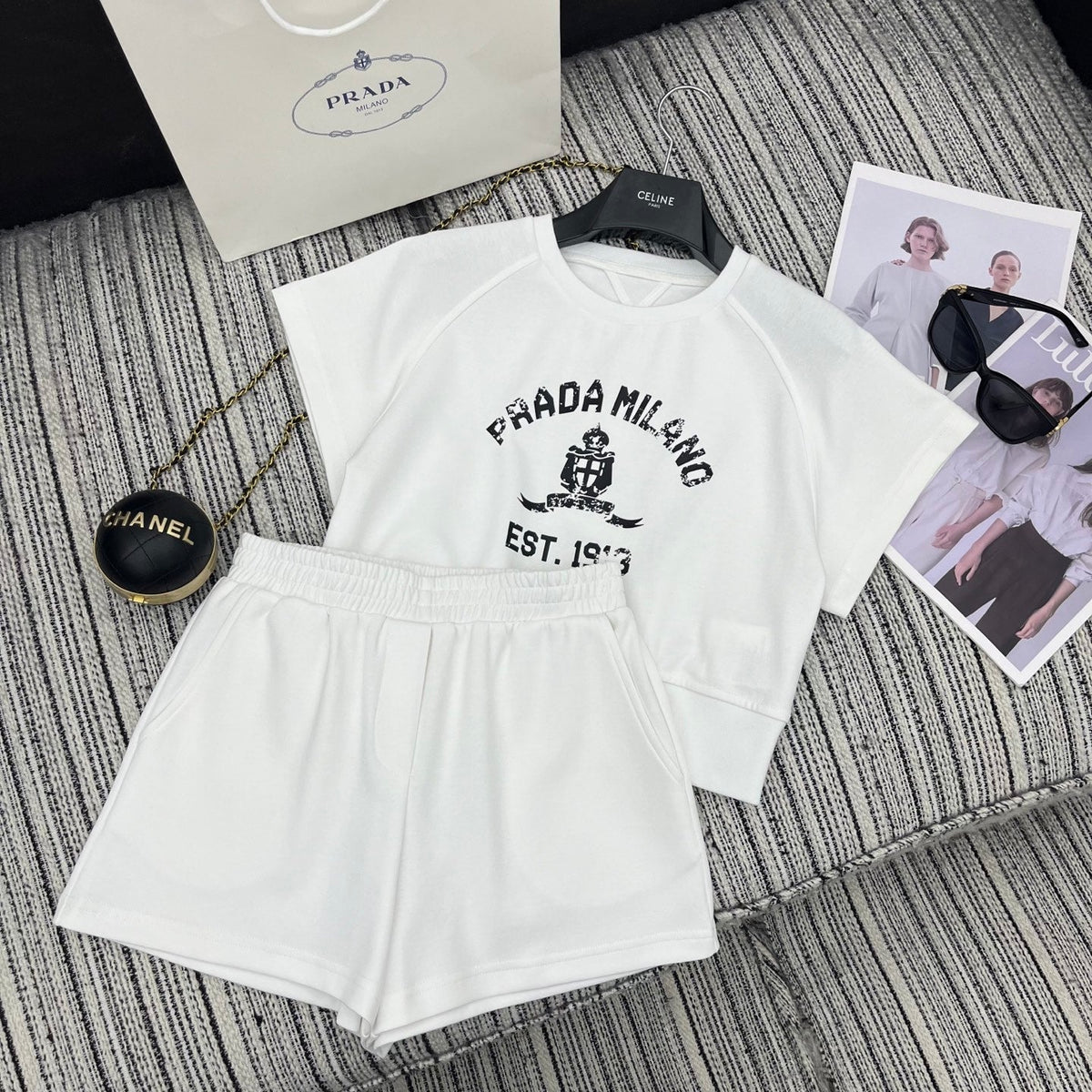 PRADA 25S SHORT-SLEEVE CREW NECK SWEATSHIRT SET 352