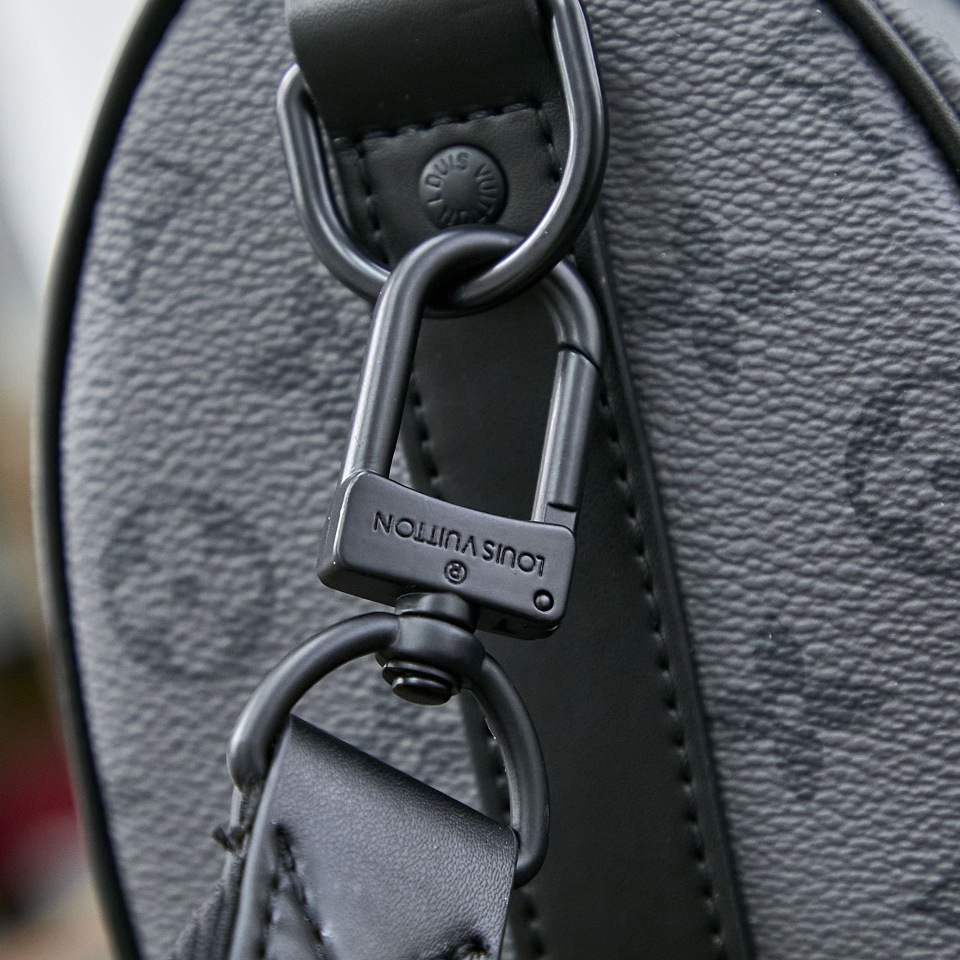 KEEPALL BANDOULIÈRE 25 IN GUN METAL MONOGRAM ECLIPSE CANVAS MIX TURQUOISE CALFSKIN