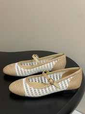 BALLERINAS IN WHITE MIX PEANUT BROWN RAFFIA