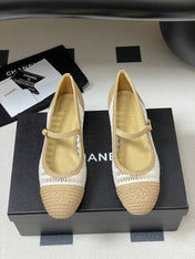 BALLERINAS IN WHITE MIX PEANUT BROWN RAFFIA