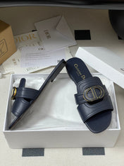 DIOR CLASSIC MONTAIGNE SANDALS 25S IN MIDNIGHT BLUE LAMBSKIN WITH CD LOGO