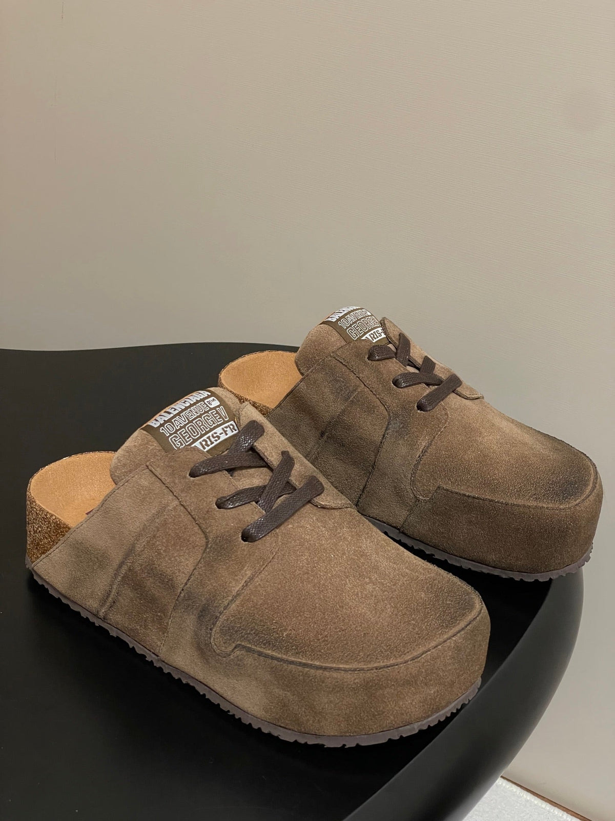 BALENCIAGA 25S MULES BIRKENSTOCK IN CARAMEL BROWN SUEDE