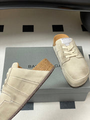 BALENCIAGA 25S MULES BIRKENSTOCK IN CREAM BEIGE SUEDE