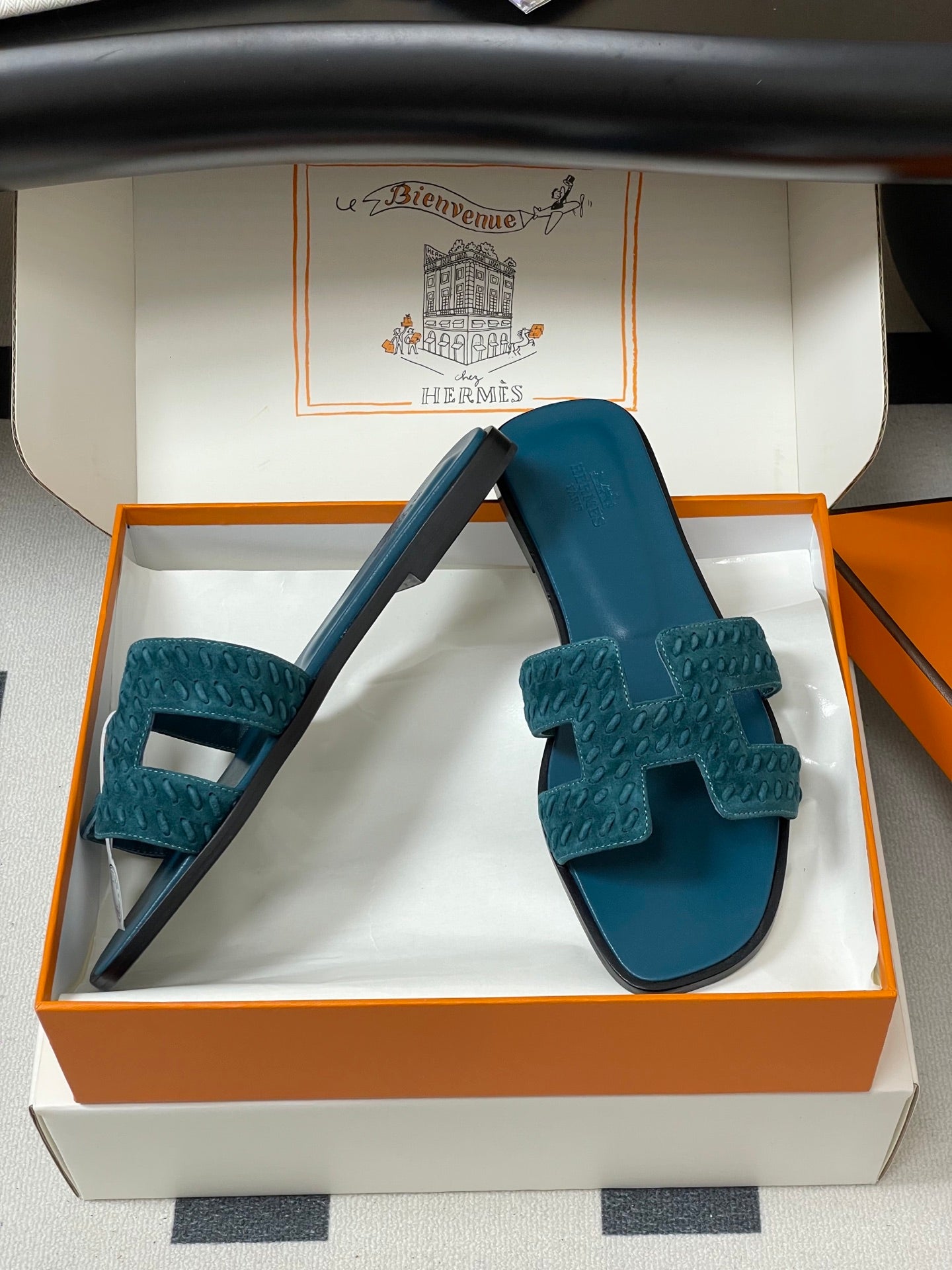 HM 25S ORAN SANDAL IN DARK BLUE SUEDE AND LAMBSKIN