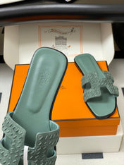 HM 25S ORAN SANDAL IN DUSTY MOSS GREEN SUEDE AND LAMBSKIN