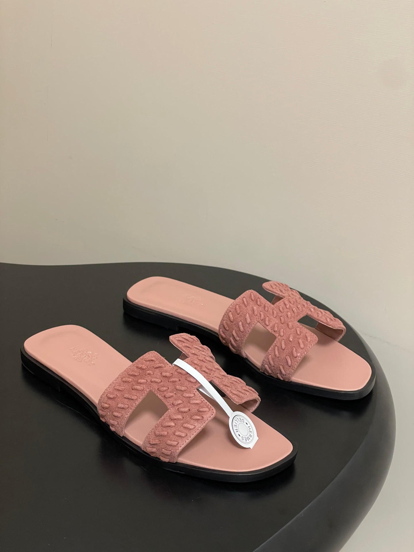 HM 25S ORAN SANDAL IN PEACHY PINK SUEDE AND LAMBSKIN