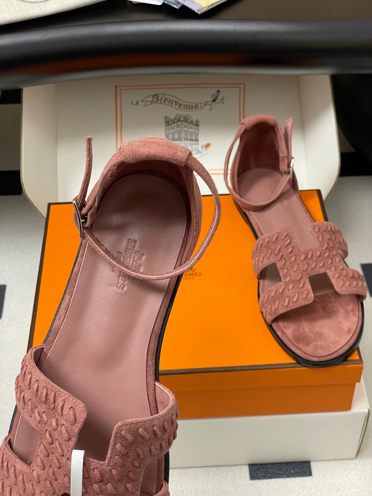 HM 25S SANTORINI SANDAL IN PEACHY PINK SUEDE AND LAMBSKIN