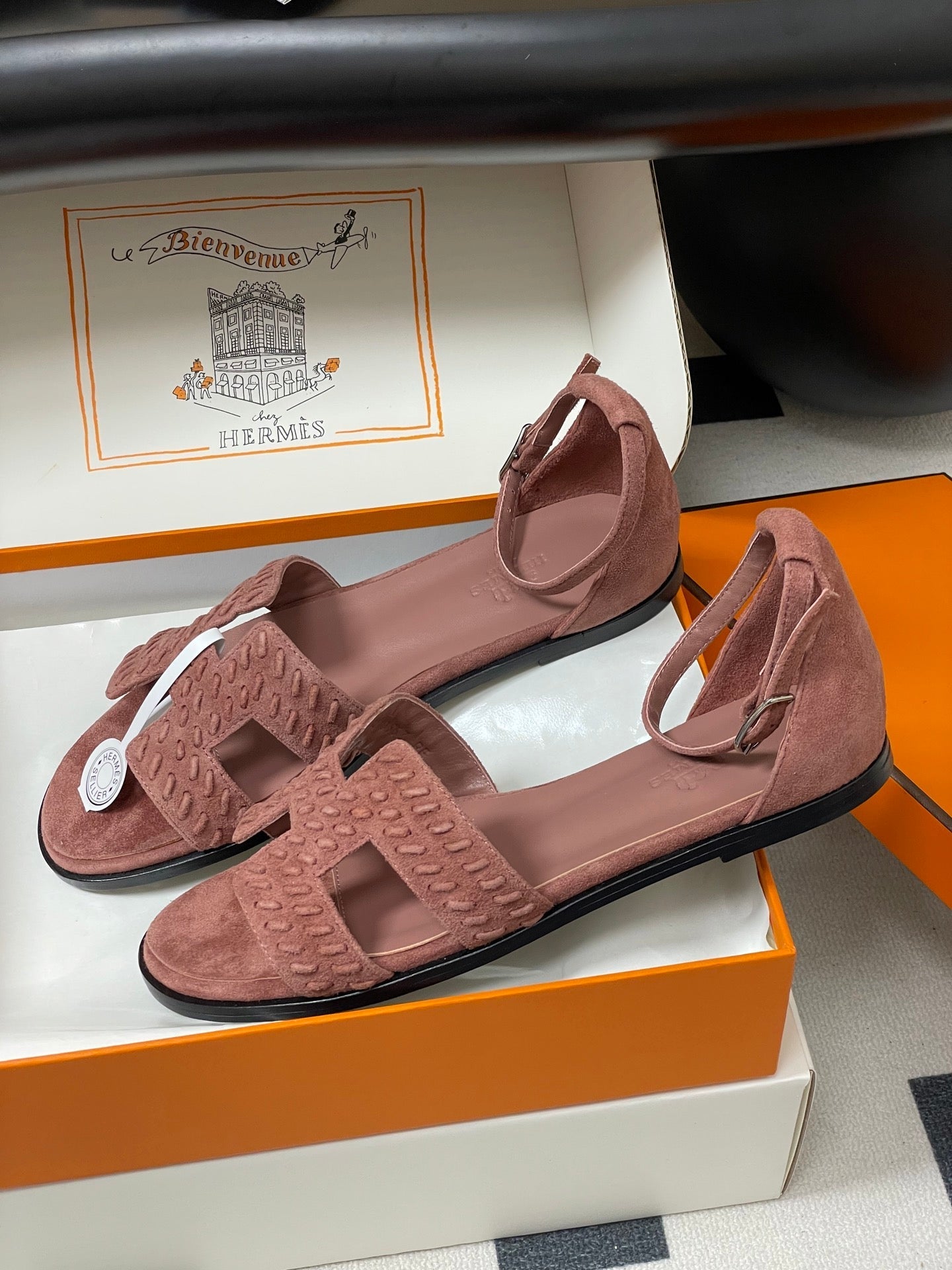 HM 25S SANTORINI SANDAL IN PEACHY PINK SUEDE AND LAMBSKIN