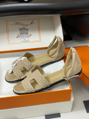 HM 25S SANTORINI SANDAL IN BEIGE SUEDE AND LAMBSKIN