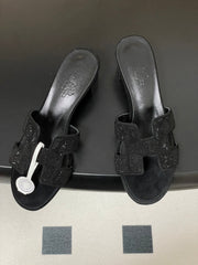 HM 25S ORAN HIGH‑HEEL SANDAL 50 MM IN BLACK LAMBSKIN WITH STONE DETAILS