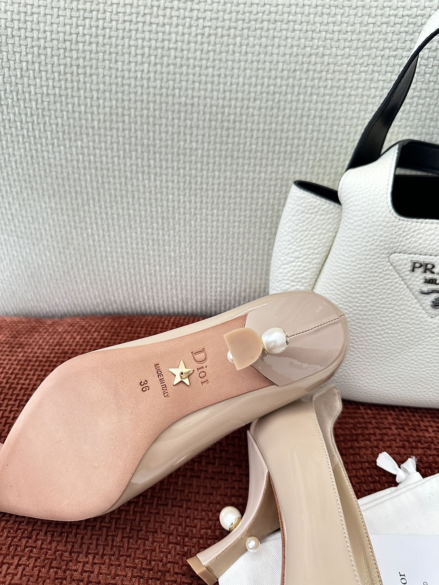 DIOR TRIBALES HIGH HEELS 80 MM 25S IN BEIGE GLOSSY LEATHER