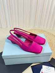 PRA SQUARE TOE SLINGBACK PUMPS BARBIE PINK SATIN