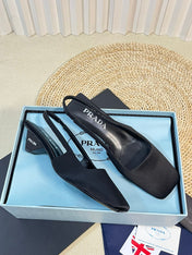 PRA SQUARE TOE SLINGBACK PUMPS BLACK SATIN