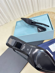 PRA POINTED TOE SLINGBACK PUMPS BLACK SATIN