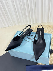 PRA POINTED TOE SLINGBACK PUMPS BLACK SATIN